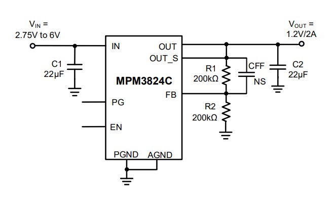 Application Circuit Diagram - Monolithic Power Systems (MPS) MPM3824C Ultra-Small Power Modules